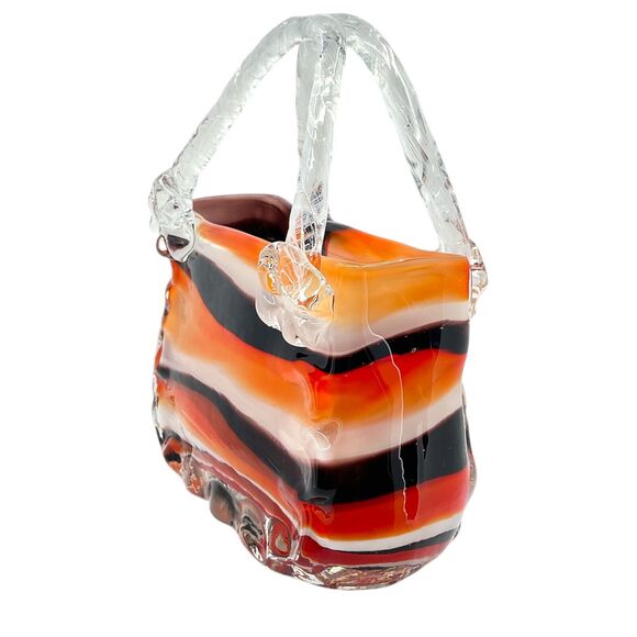 Halloween Murano Style Hand Blown Studio Art Glass Purse Vase Handbag Planter - Picture 3 of 9